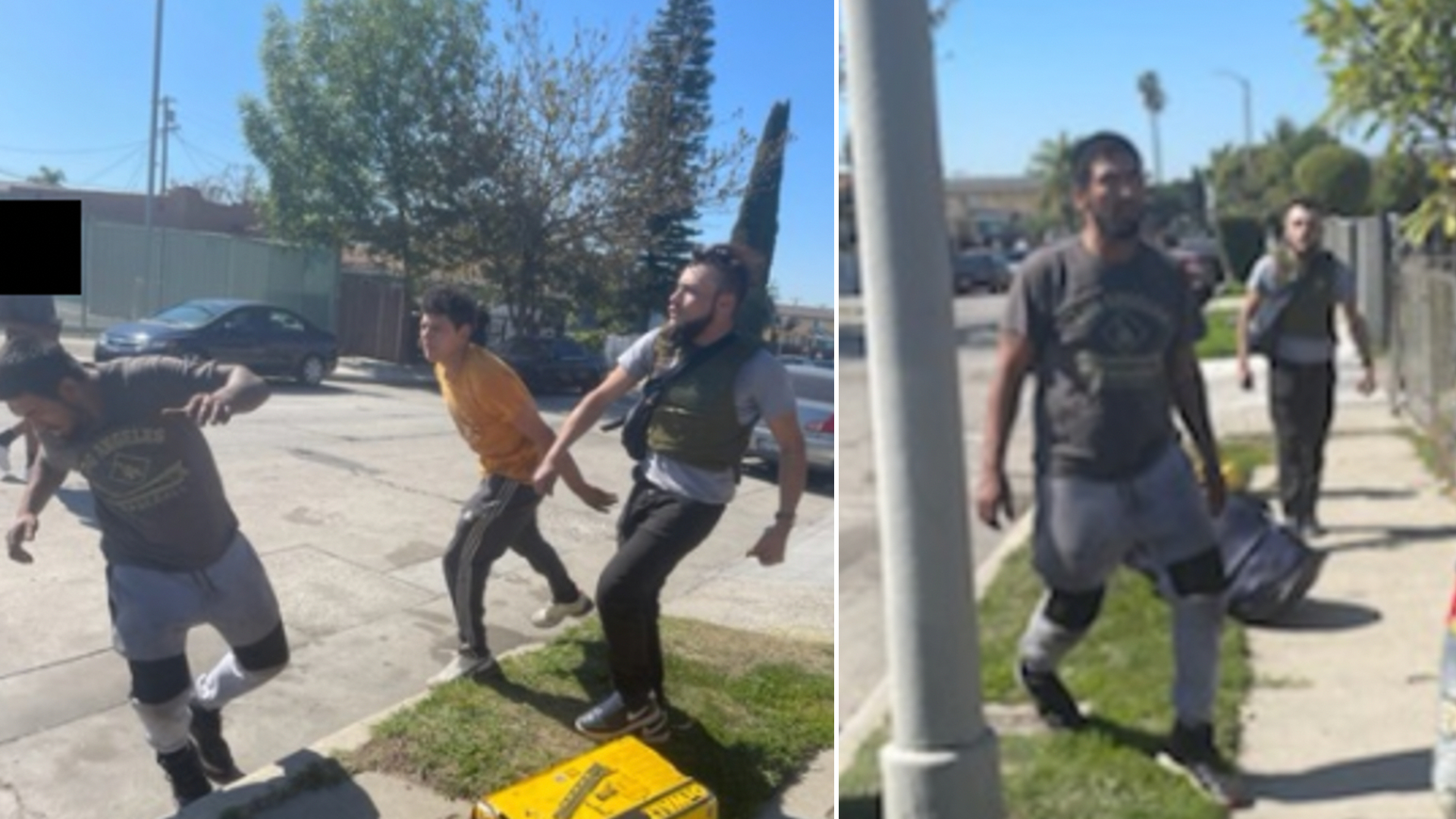 Los Angeles police released these images Feb. 25, 2021, that investigators say show three men leaving the scene of a deadly hit-and-run crash in South Los Angeles on Feb. 24, 2021.