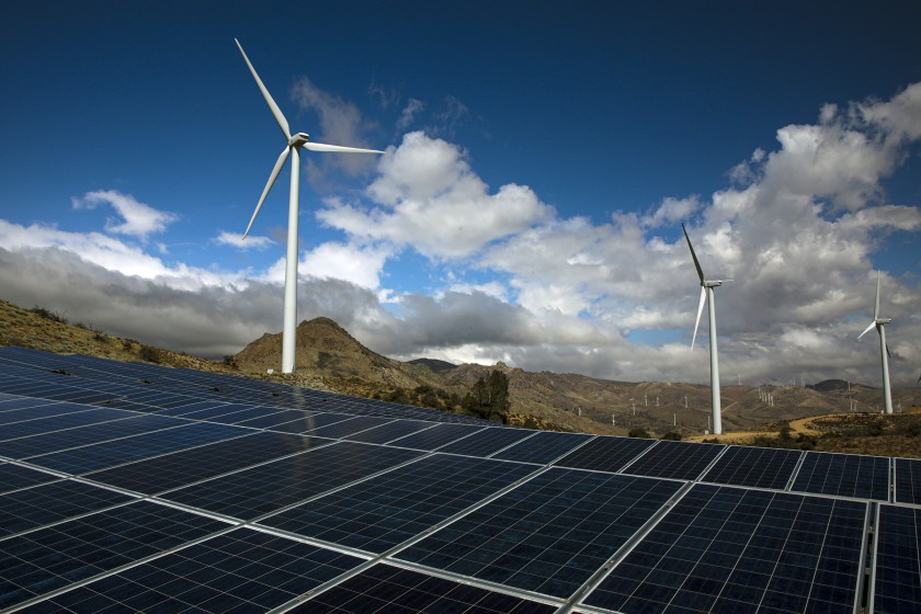 The Los Angeles Department of Water and Power’s Pine Tree Wind and Solar Farm in the Tehachapi Mountains of Kern County is seen on March 23, 2021. (Irfan Khan / Los Angeles Times)