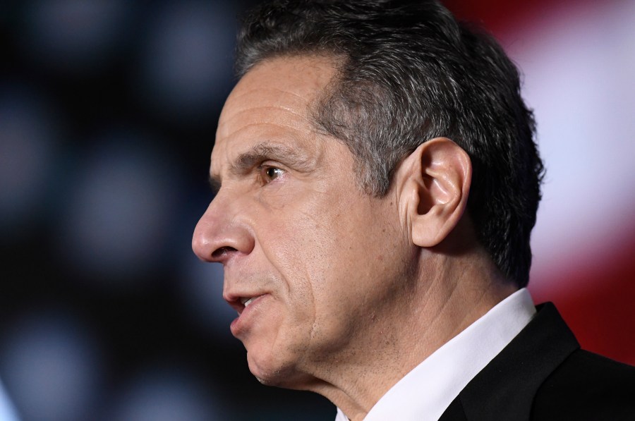 In this Monday, Jan. 11, 2021, file photo, New York Gov. Andrew Cuomo delivers his State of the State address virtually from The War Room at the state Capitol, in Albany, N.Y. (AP Photo/Hans Pennink, Pool, File)