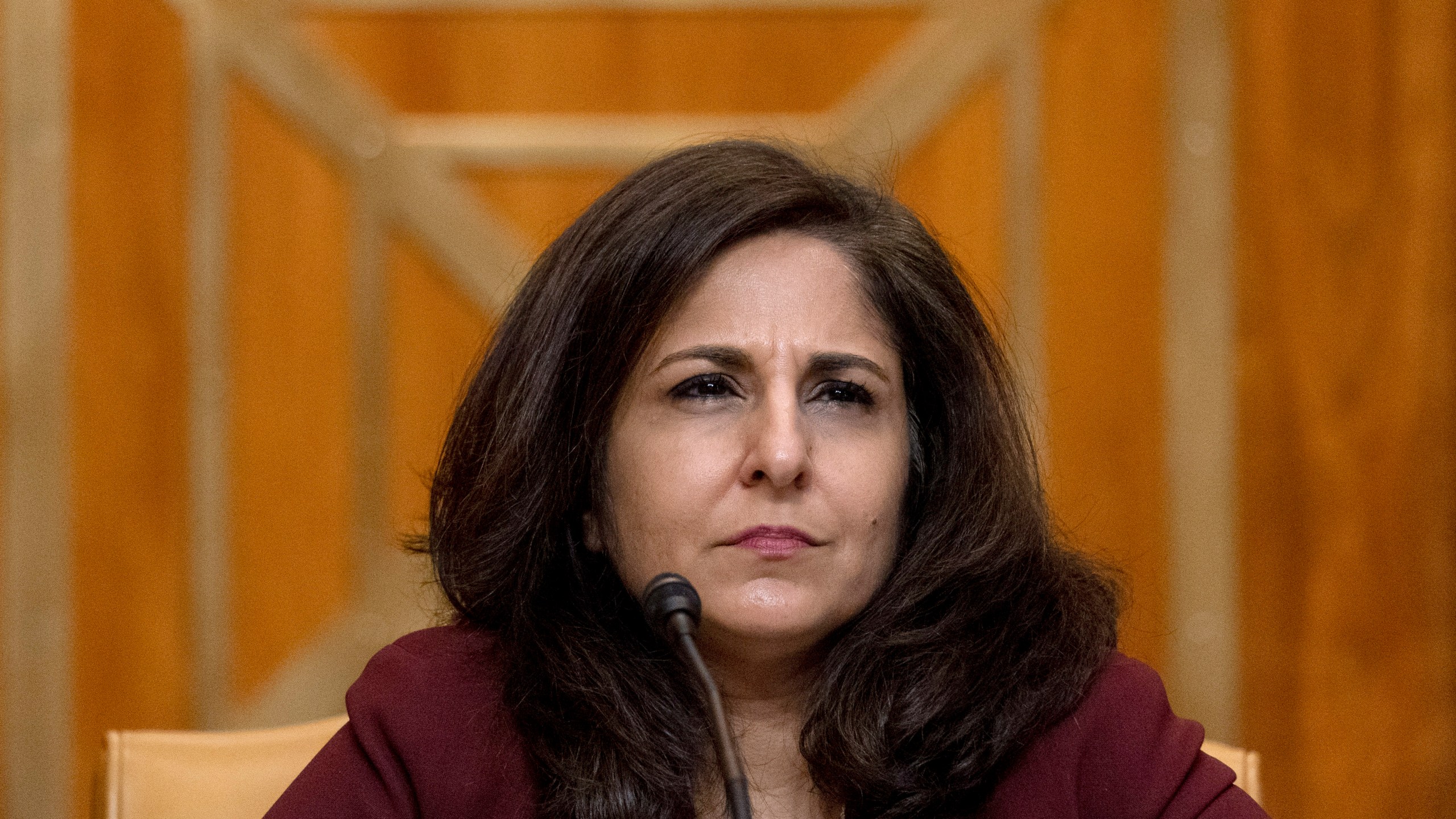 Neera Tanden appears before a Senate Committee on the Budget hearing on Capitol Hill in Washington on Feb. 10, 2021. (Andrew Harnik / Associated Press)