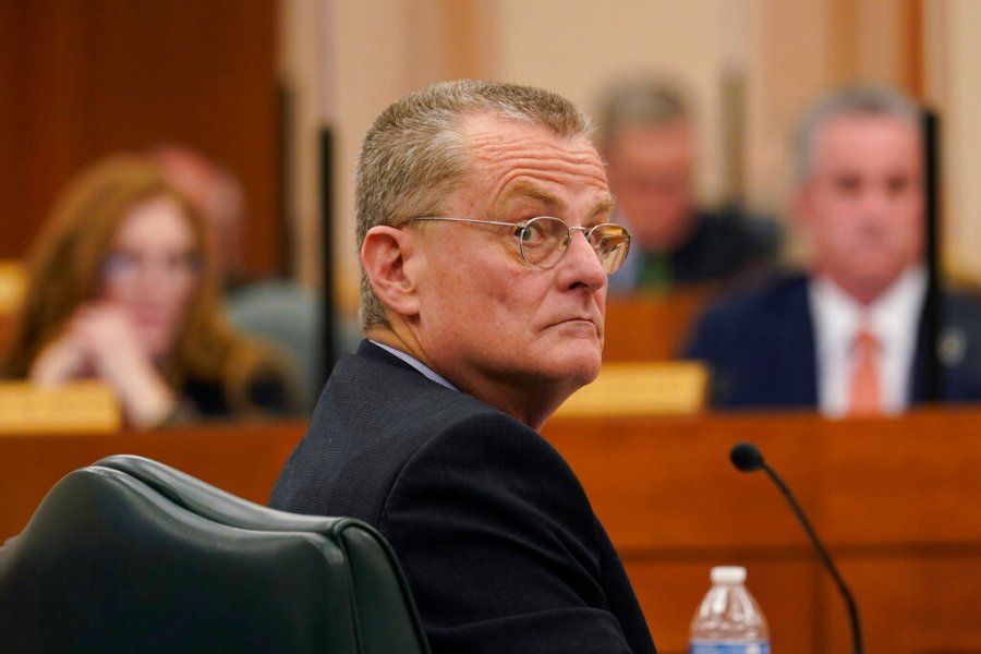 Bill Magness, President and CEO of the Electric Reliability Council of Texas (ERCOT), testifies as the Committees on State Affairs and Energy Resources hold a joint public hearing to consider the factors that led to statewide electrical blackouts, Thursday, Feb. 25, 2021, in Austin, Texas. (AP Photo/Eric Gay)