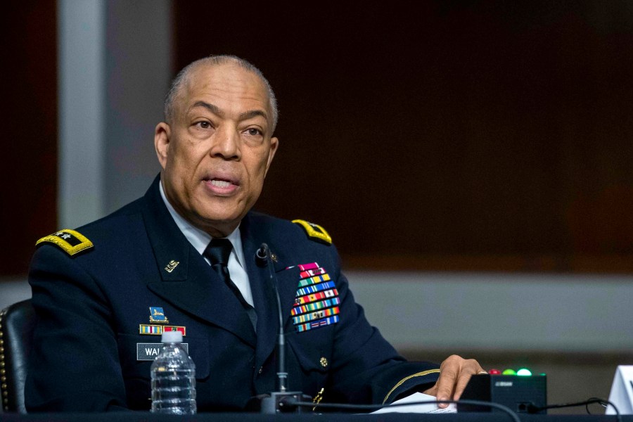 Commanding General District of Columbia National Guard Major General William J. Walker testifies before a Senate Committee on Homeland Security and Governmental Affairs and Senate Committee on Rules and Administration joint hearing examining the January 6, attack on the U.S. Capitol, Wednesday, March 3, 2021, in Washington. (Shawn Thew/Pool via /AP)