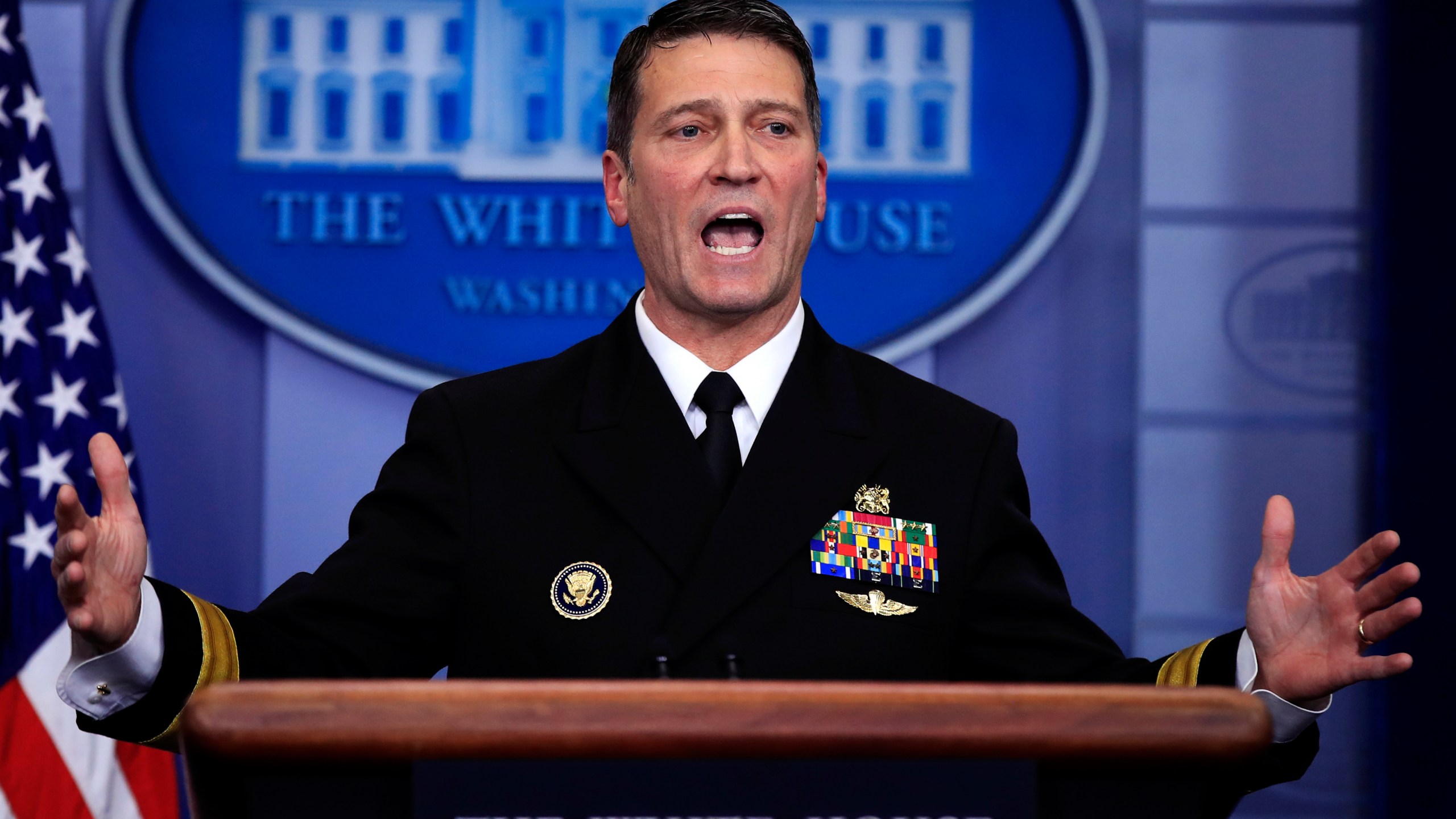 In this Jan. 16, 2018, file photo, then-White House physician Dr. Ronny Jackson speaks to reporters during the daily press briefing at the White House, in Washington. The Department of Defense inspector general has released a scathing report on the conduct of Ronny Jackson, now a congressman from Texas, when he worked as a top White House physician. (AP Photo/Manuel Balce Ceneta, File)