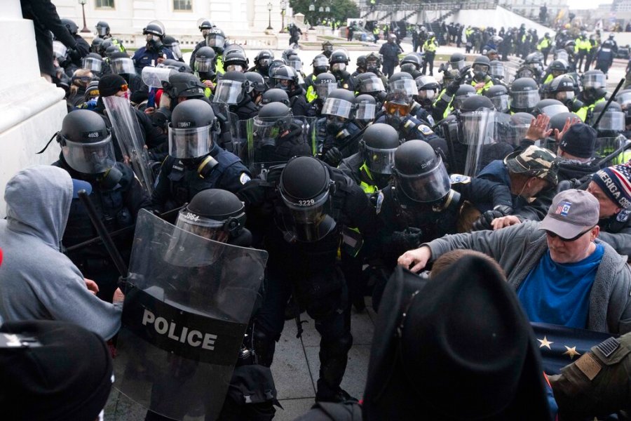 In this Jan. 6, 2021, file photo, U.S. Capitol Police push back rioters trying to enter the U.S. Capitol in Washington. (AP Photo/Jose Luis Magana, File)