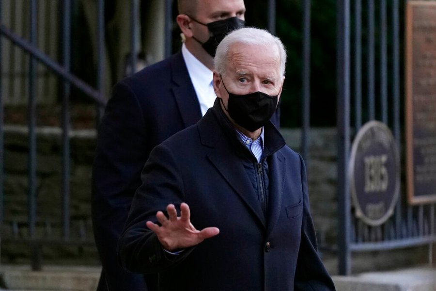 President Joe Biden departs after attending Mass at Holy Trinity Catholic Church in the Georgetown neighborhood of Washington, Saturday, March 6, 2021. (AP Photo/Patrick Semansky)