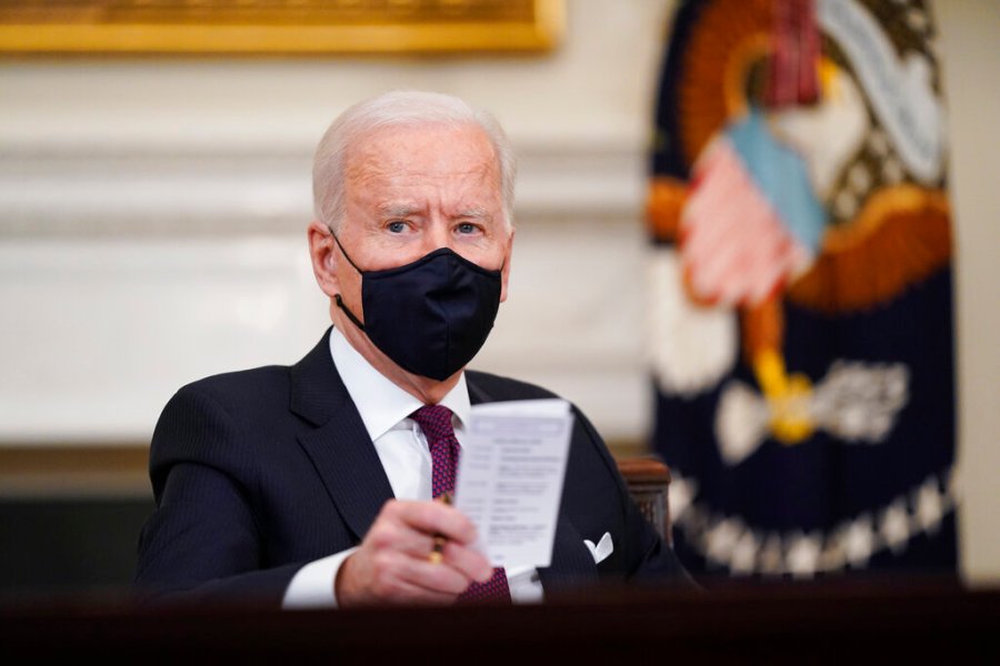 In this March 5, 2021, file photo, President Joe Biden participates in a roundtable discussion on a coronavirus relief package in the State Dining Room of the White House in Washington. (AP Photo/Patrick Semansky, File)