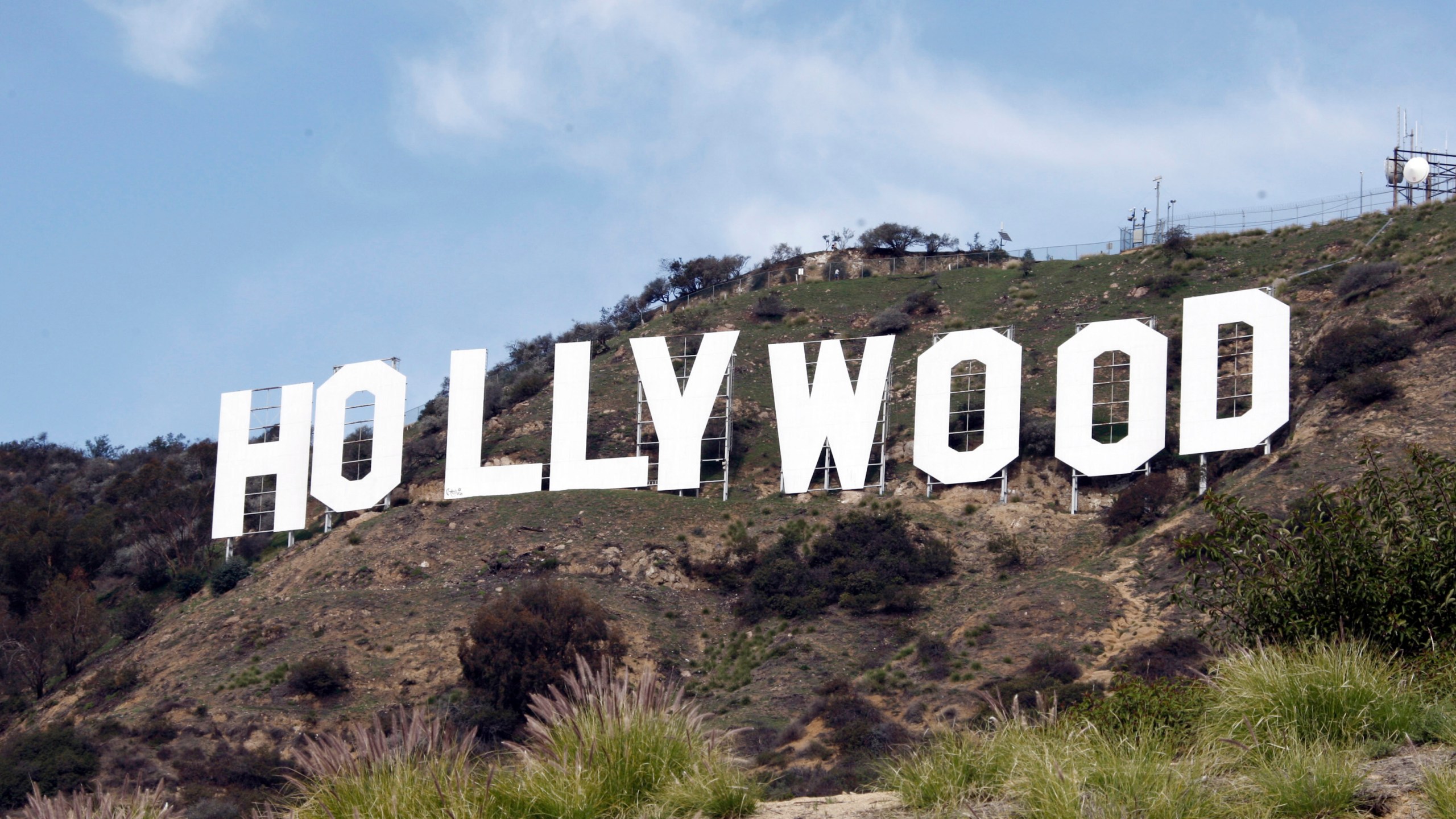 The Hollywood sign appears near the top of Beachwood Canyon adjacent to Griffith Park in the Hollywood Hills of Los Angeles on Jan. 29, 2010. (Reed Saxon/Associated Press)