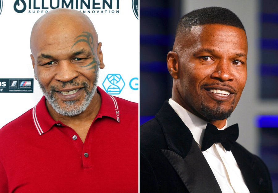 In this combination photo, Mike Tyson, left, attends a celebrity golf tournament on Aug. 2, 2019, in Dana Point, Calif. and Jamie Foxx arrives at the Vanity Fair Oscar Party on Feb. 24, 2019, in Beverly Hills, Calif. (Photos by Willy Sanjuan/Invision/AP, left, and Evan Agostini/Invision/AP)