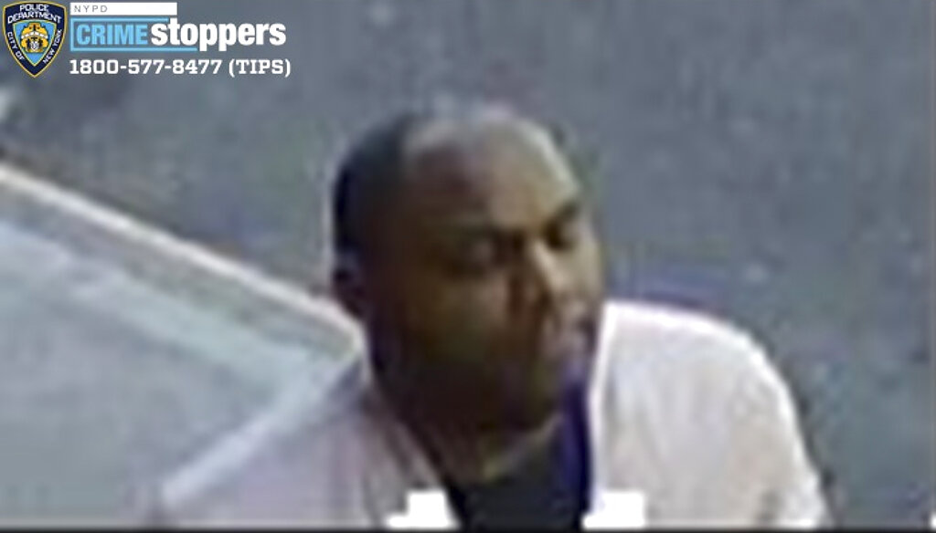 This image taken from surveillance video provided by the New York City Police Department shows a person of interest in connection with an assault of an Asian American woman, Monday, March 29, 2021, in New York. (Courtesy of New York Police Department via AP)