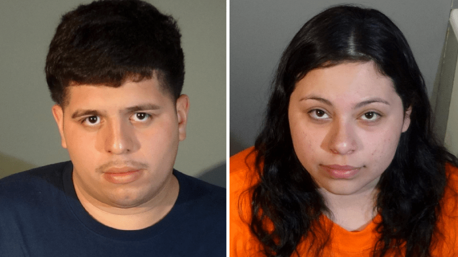 Andres Renderos, 23, and Rachael Sandoval, 20, are seen in booking photos shared by the Redondo Beach Police Department on March 12, 2021.