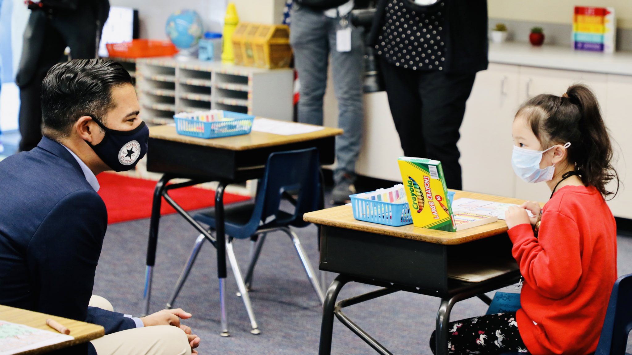 On March 29, 2021, Long Beach Mayor Robert Garcia posted this photo to Twitter after he visited an elementary school on the first day of in-person instruction.