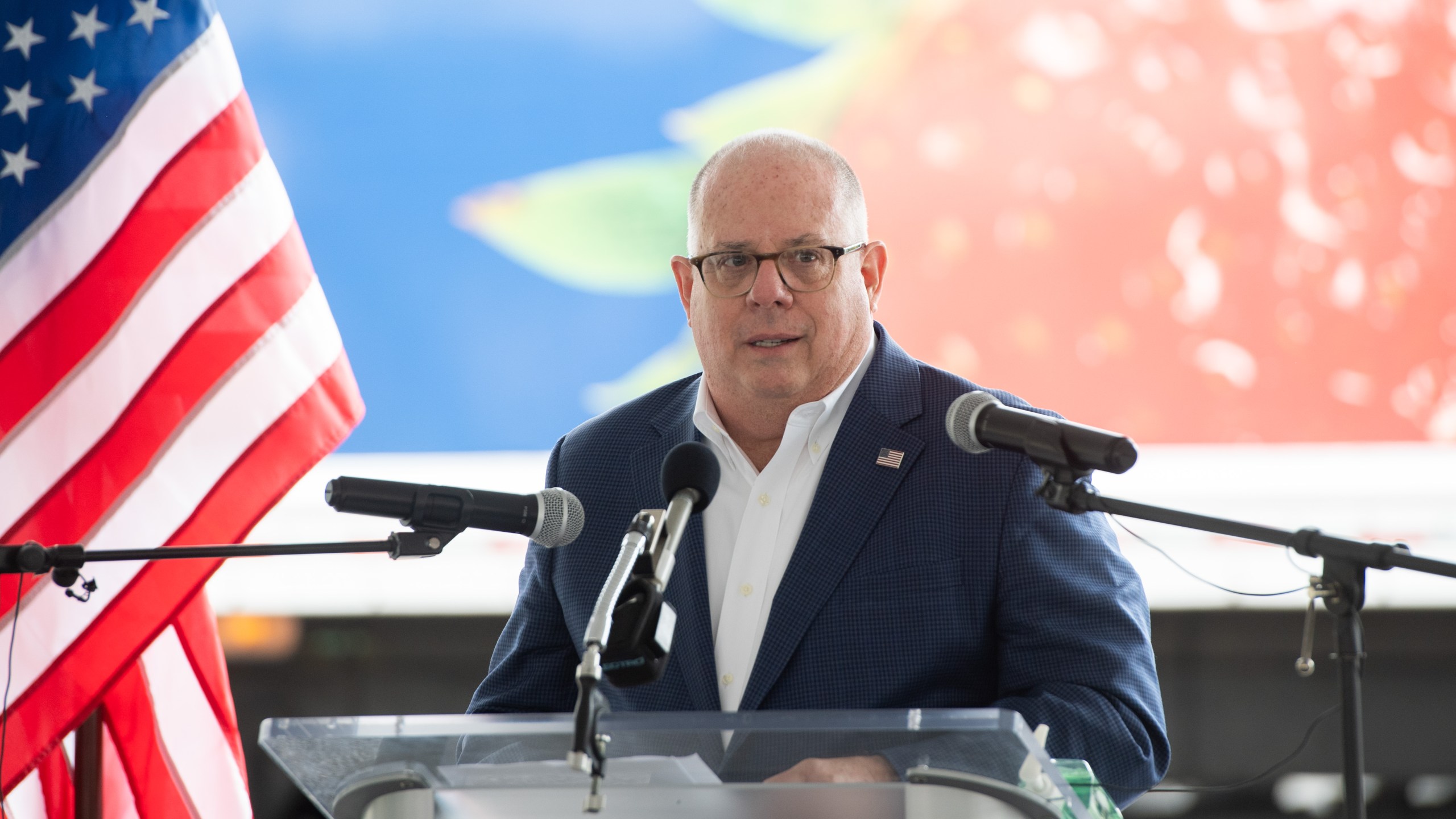 Maryland Governor Larry Hogan speaks after touring Coastal Sunbelt Produce with Senior Advisor to the President Ivanka Trump, in Laurel, Maryland, May 15, 2020. (Saul Loeb/AFP via Getty Images)