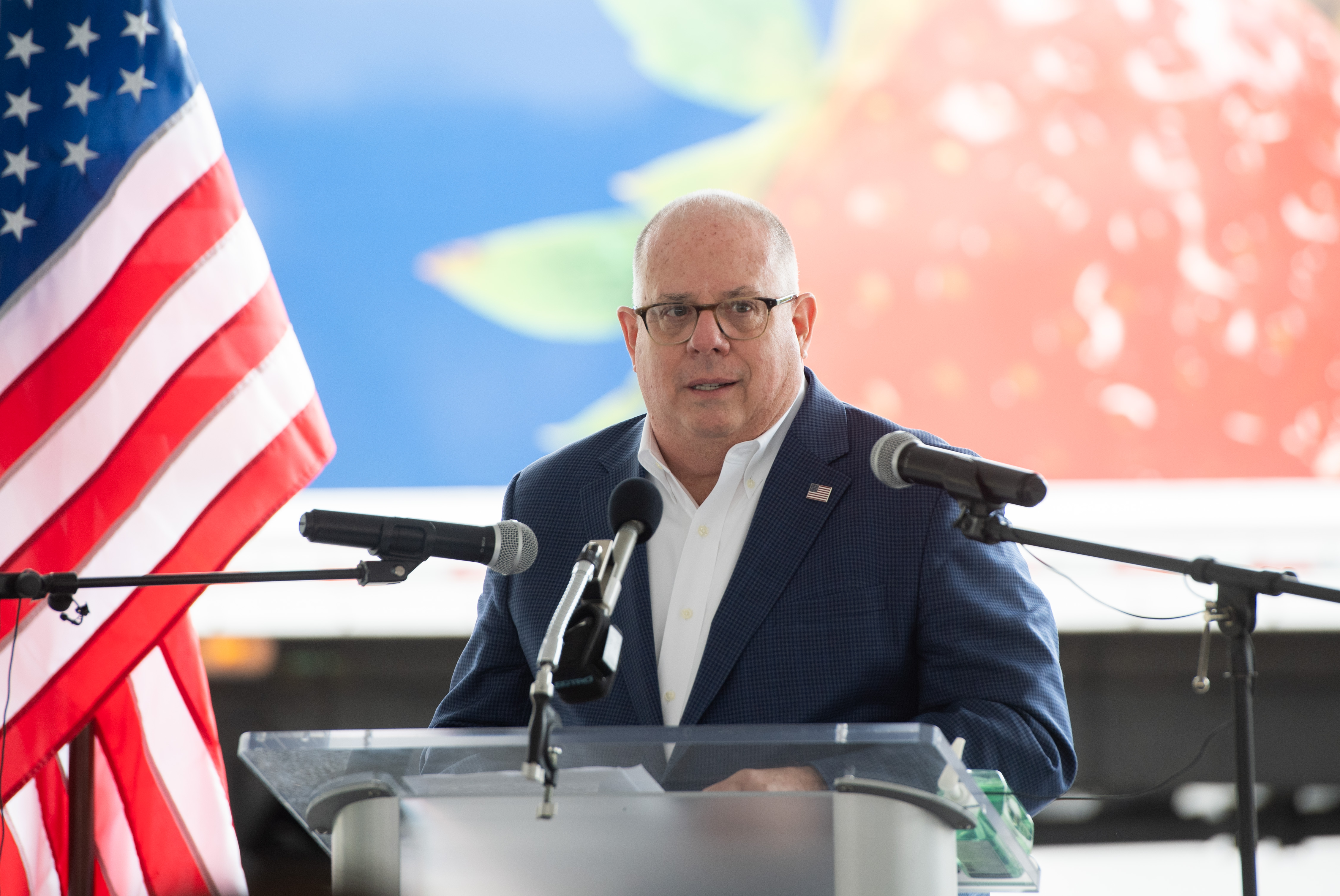 Maryland Governor Larry Hogan speaks after touring Coastal Sunbelt Produce with Senior Advisor to the President Ivanka Trump, in Laurel, Maryland, May 15, 2020. (Saul Loeb/AFP via Getty Images)