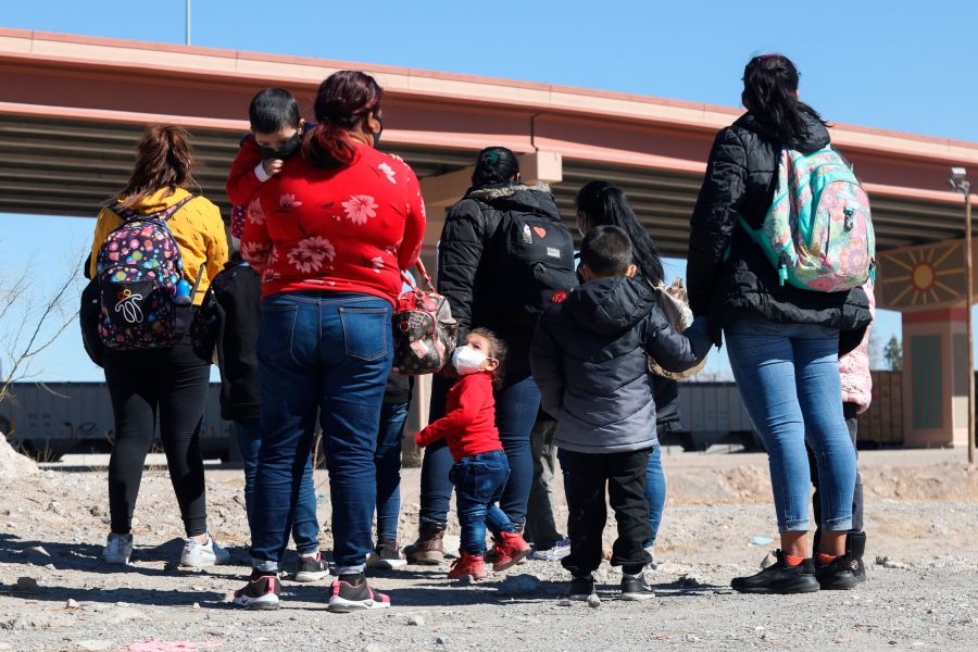 Central American migrants are seen before crossing the Rio Bravo to get to El Paso, state of Texas, US, From Ciudad Juarez, Chihuahua state, Mexico on February 5, 2021. (HERIKA MARTINEZ/AFP via Getty Images)