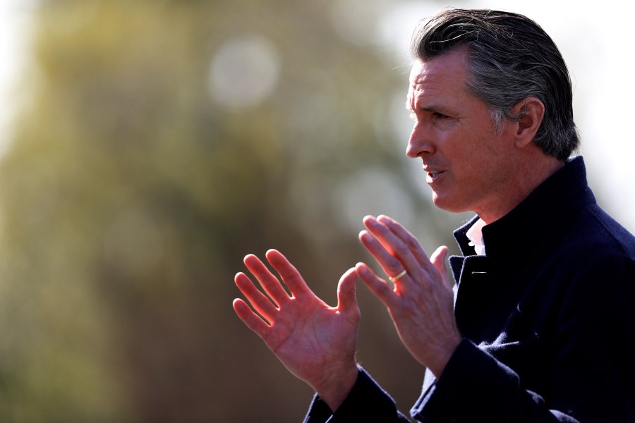 California Gov. Gavin Newson speaks during a news conference after touring Barron Park Elementary School on March 02, 2021 in Palo Alto, California. (Justin Sullivan/Getty Images)