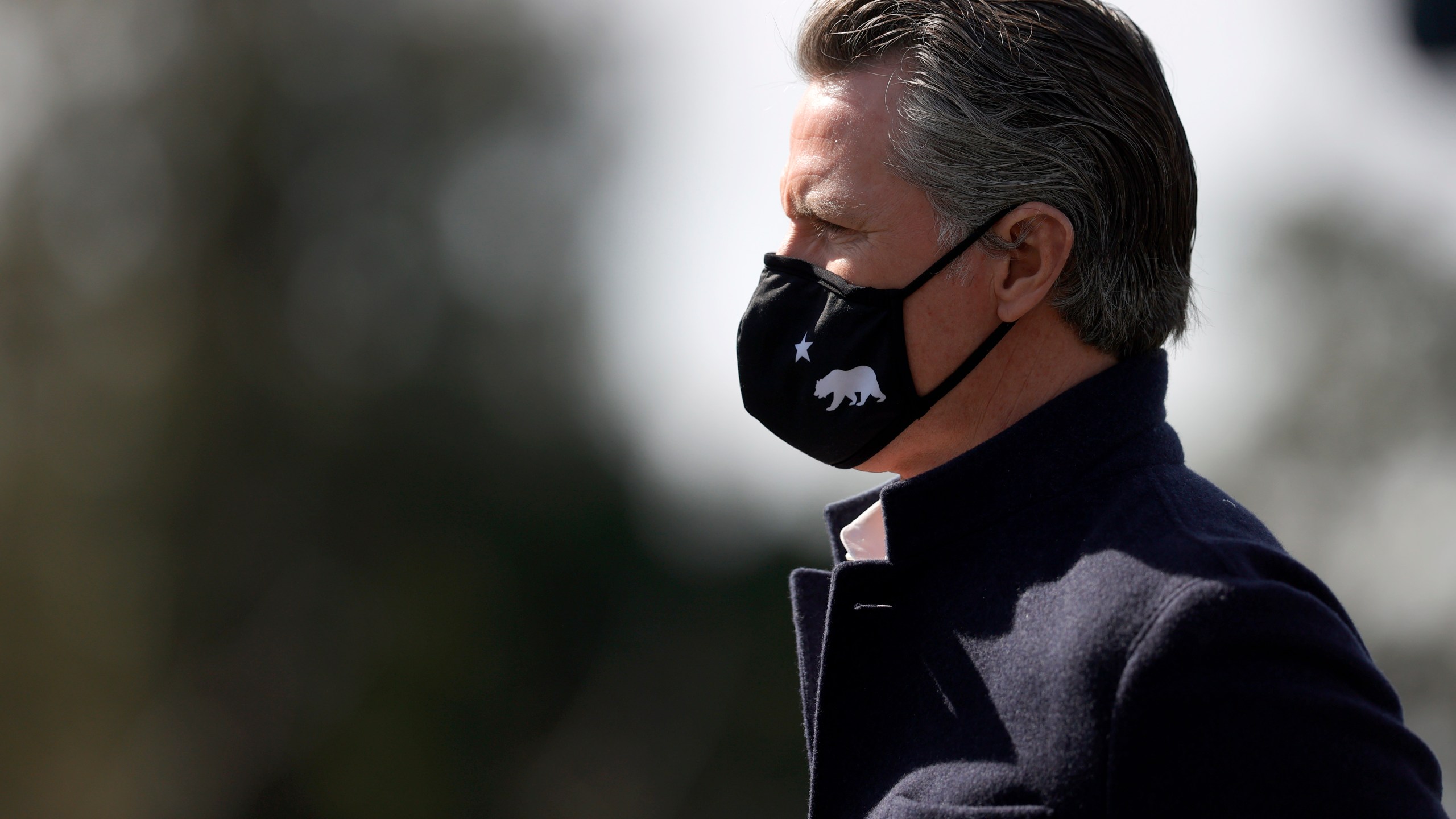 California Gov. Gavin Newsom looks on during a news conference after touring Barron Park Elementary School on March 2, 2021 ,in Palo Alto, California. (Justin Sullivan/Getty Images)