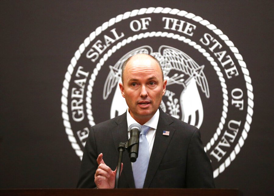 Utah Gov. Spencer J. Cox speaks during a briefing at the Utah State Capitol on Jan. 8, 2021. Utah lawmakers have voted to require every cellphone and tablet sold there to automatically block pornography, the conservative state's most recent move targeting online porn and one that critics call a significant intrusion on free speech. (Jeffrey D. Allred/Deseret News, via AP, Pool, File)