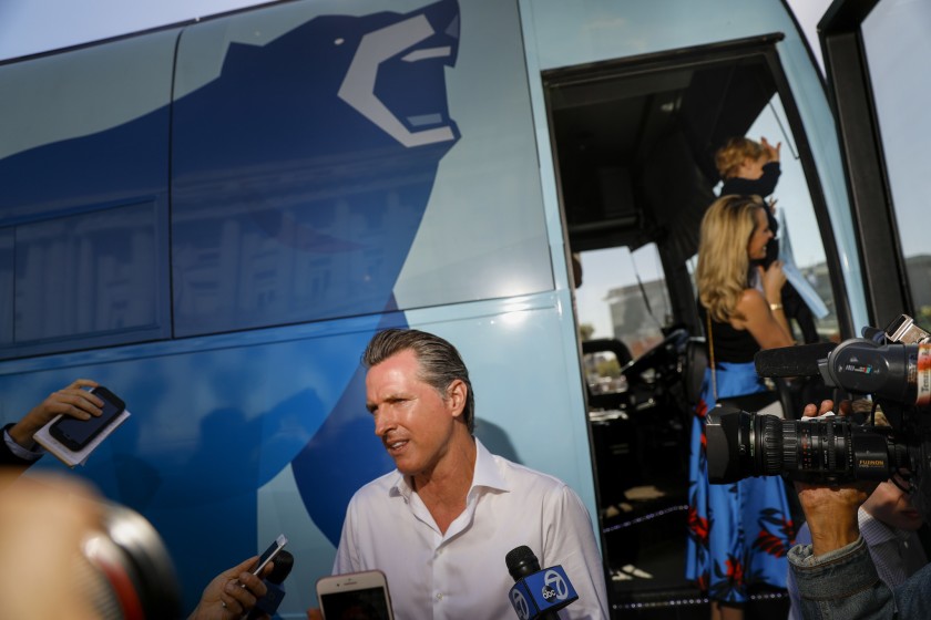 Gavin Newsom appears during his 2018 campaign for California state governor. With recall efforts in full swing, he is facing another election two years later — this time to keep his governorship. (Jay L. Clendenin / Los Angeles Times)