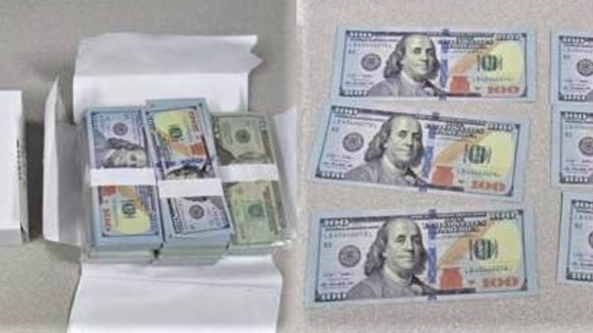 U.S. Customs and Border Protection released these photos of the confiscated counterfeit cash.