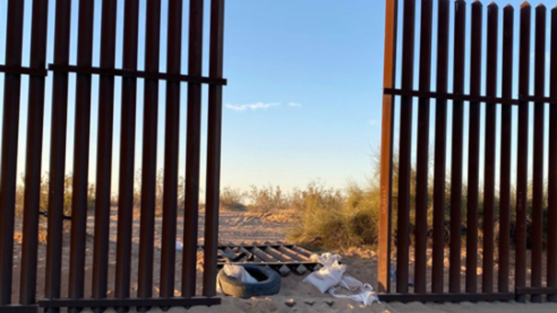 The Border Patrol released this photo of the breach in the border fence where an SUV with 25 people in it may have entered into the U.S. shortly before a crash in Imperial County that let 15 people dead on March 2, 2021.