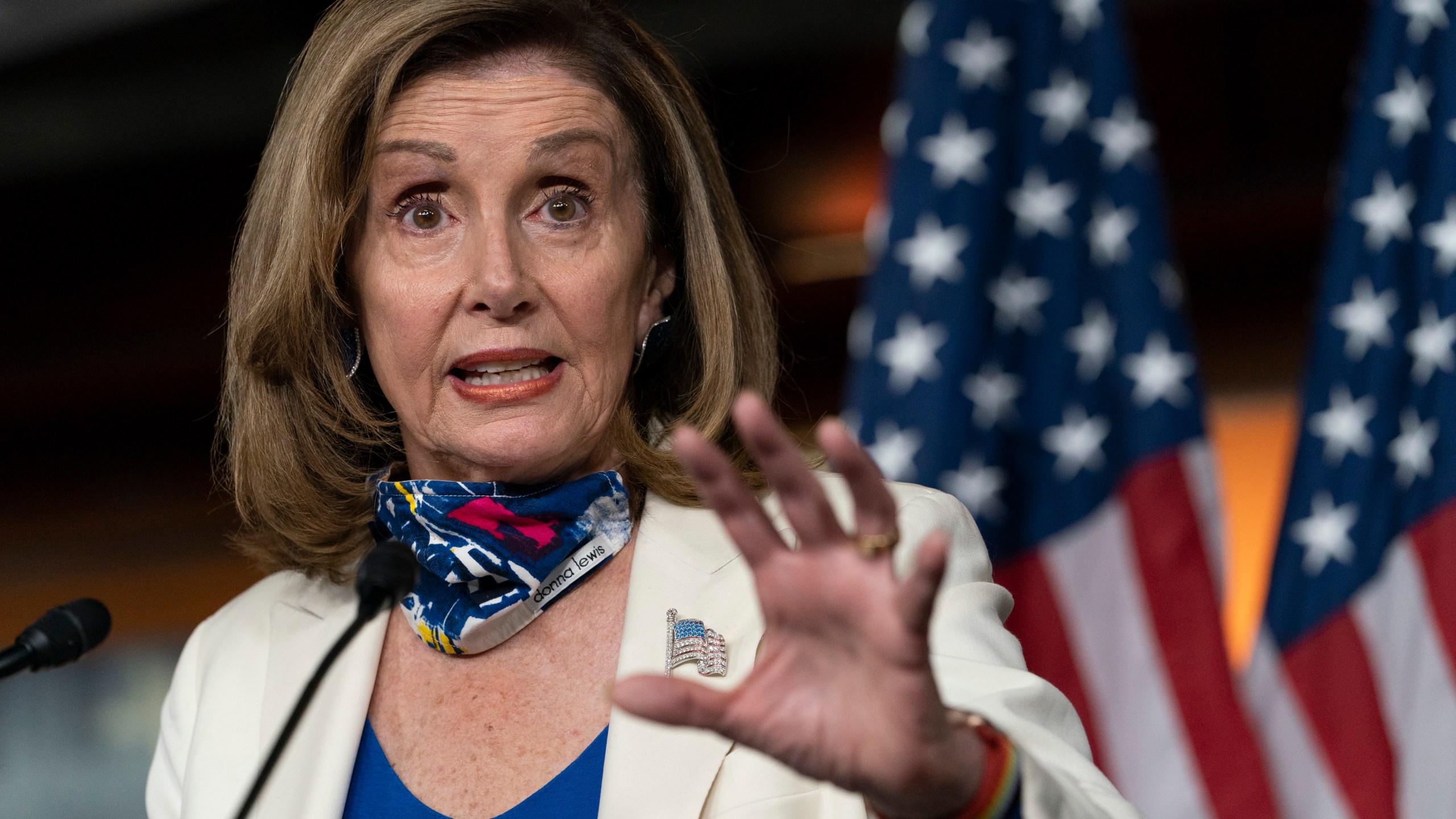 House Speaker Nancy Pelosi of Calif., holds a weekly news conference, Thursday, Oct. 1, 2020, on Capitol Hill in Washington. (AP Photo/Jacquelyn Martin)