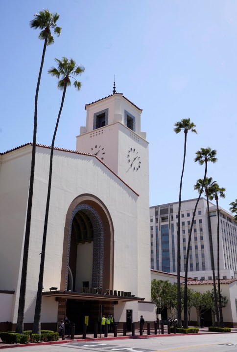 The exterior of Union Station in Los Angeles appears on March 23, 2021. (AP Photo/Chris Pizzello)