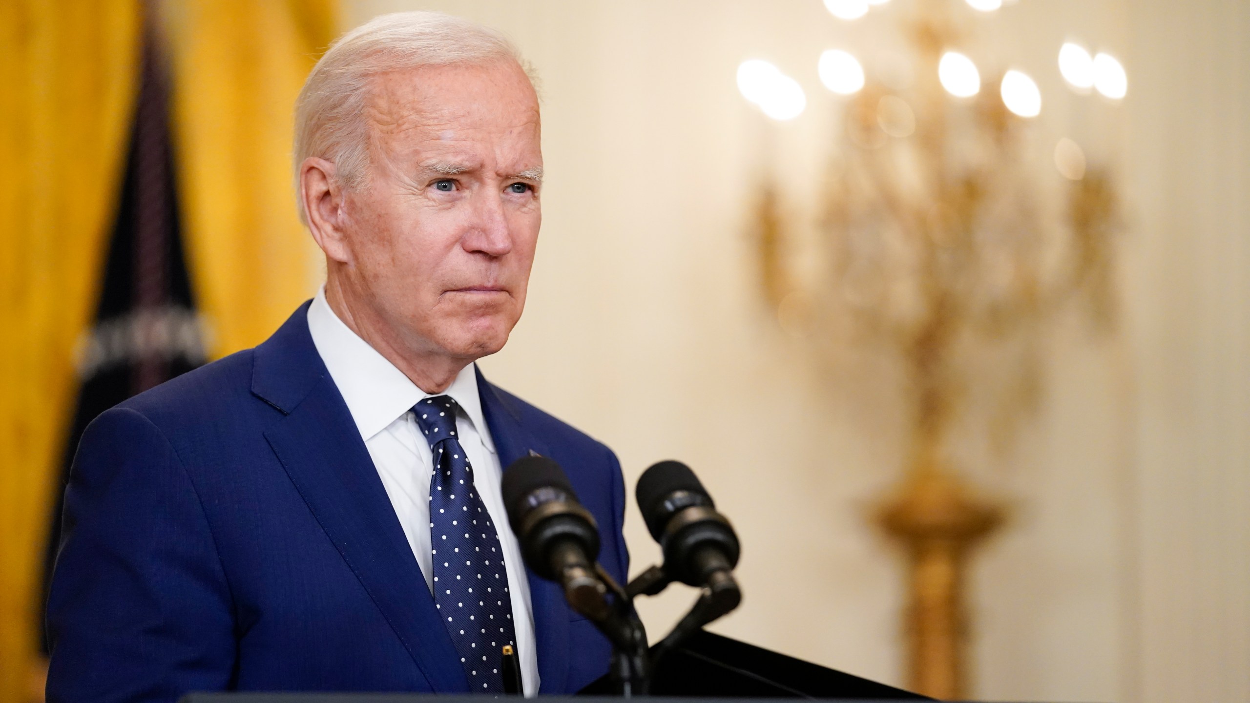 President Joe Biden speaks in the East Room of the White House on April 15, 2021, in Washington. (AP Photo/Andrew Harnik)