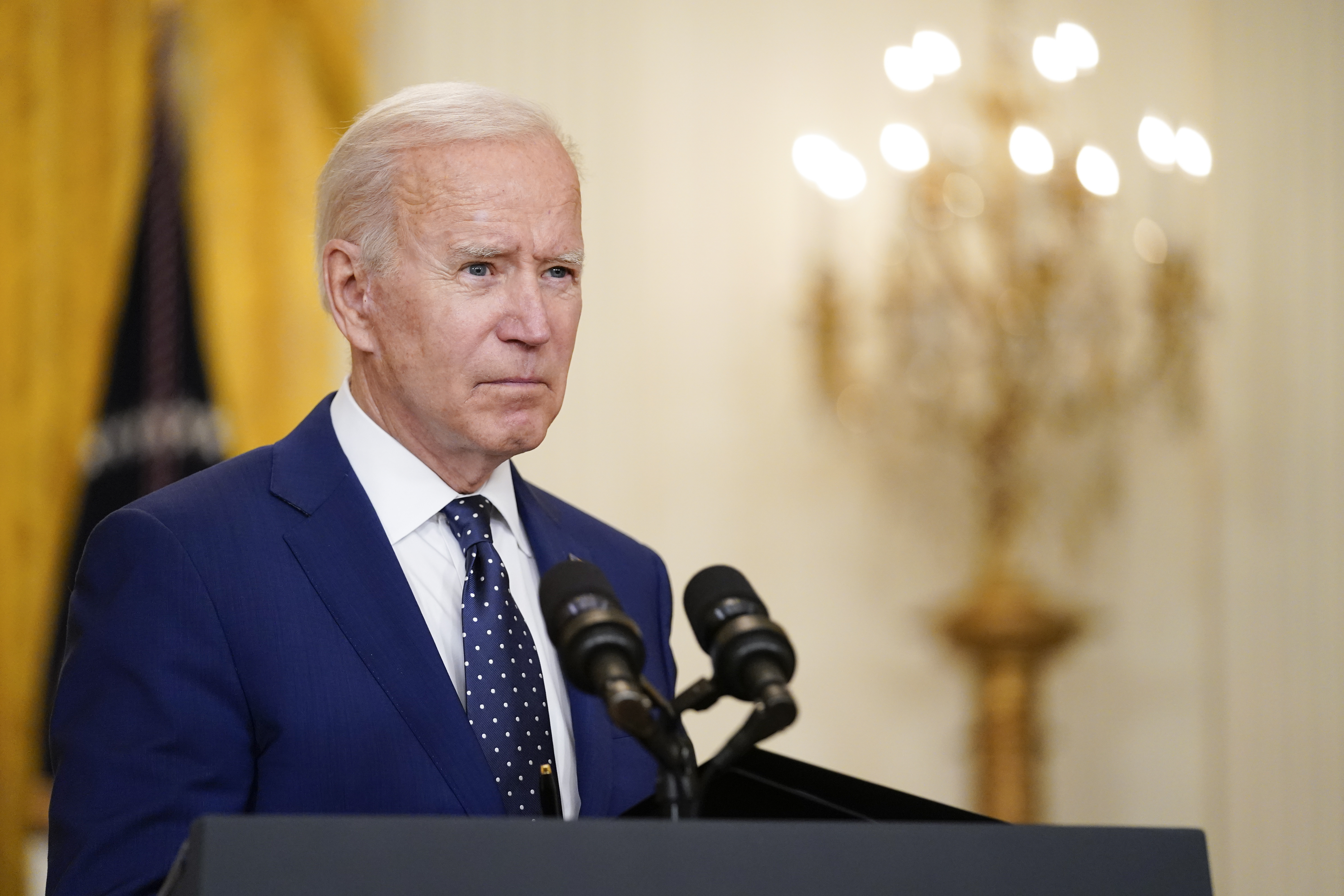 President Joe Biden speaks in the East Room of the White House on April 15, 2021, in Washington. (AP Photo/Andrew Harnik)