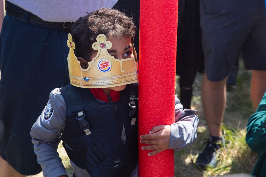 Lincoln native four-year-old Joshua Vinson Jr. is crowned the ultimate Josh on Saturday, April 24, 2021, in Lincoln, Neb. (Kenneth Ferriera/Lincoln Journal Star via AP)