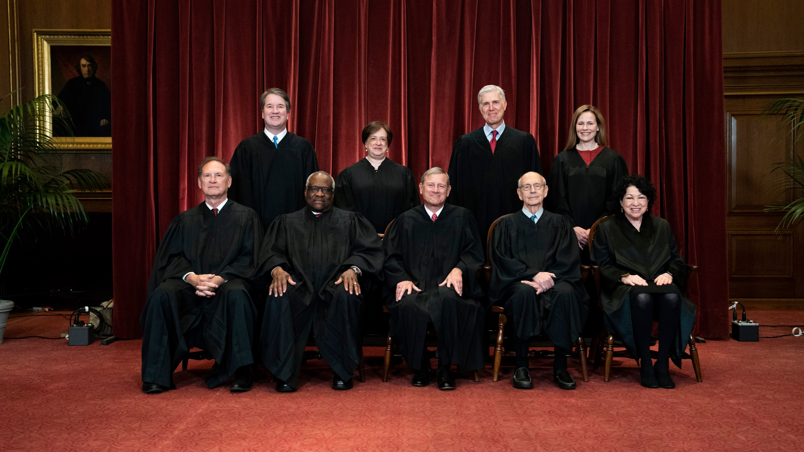 In this April 23, 2021, file photo members of the Supreme Court pose for a group photo at the Supreme Court in Washington. (Erin Schaff/The New York Times via AP, Pool, File)