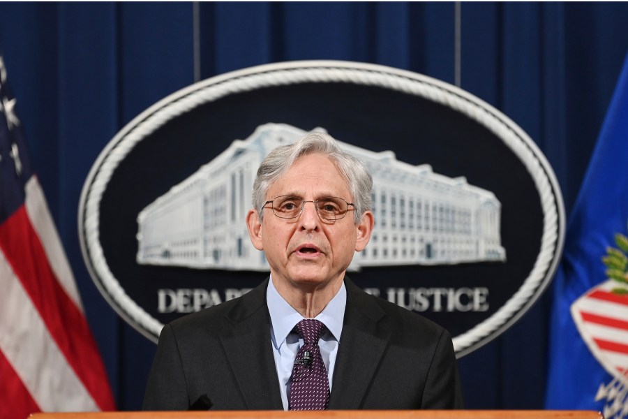 Attorney General Merrick Garland speaks at the Department of Justice in Washington, Monday, April 26, 2021. (Mandel Ngan/Pool via AP)