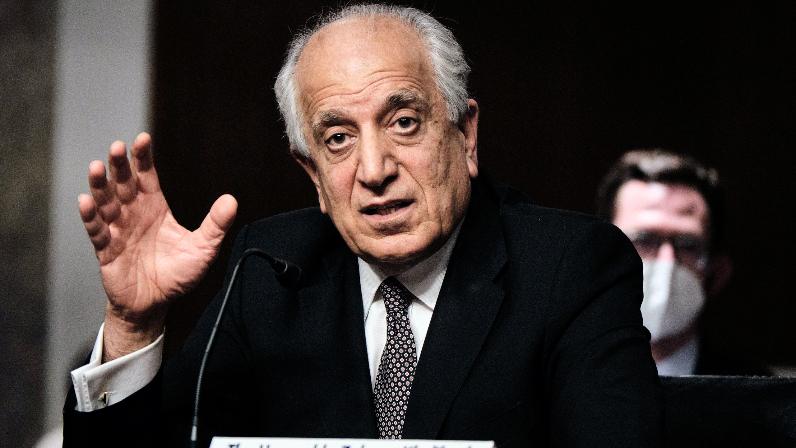 Zalmay Khalilzad, special envoy for Afghanistan Reconciliation, testifies before the Senate Foreign Relations Committee on Capitol Hill in Washington on April 27, 2021, during a hearing on the Biden administration's Afghanistan policy and plans to withdraw troops after two decades of war. (T.J. Kirkpatrick/The New York Times via AP, Pool)