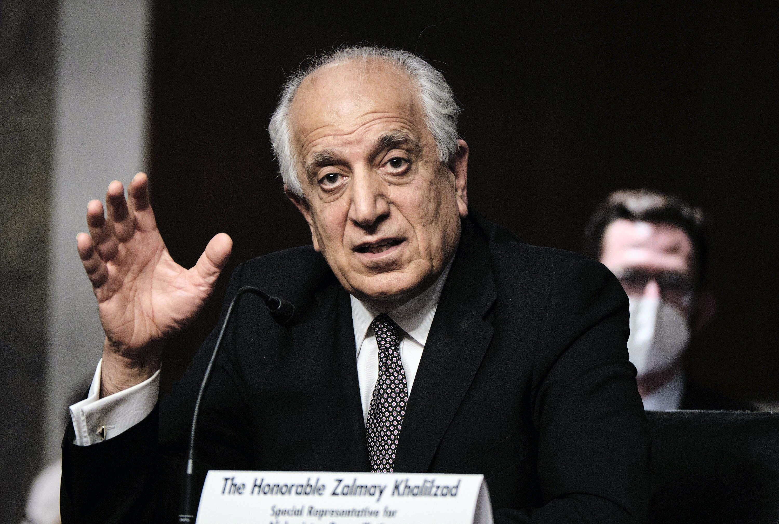 Zalmay Khalilzad, special envoy for Afghanistan Reconciliation, testifies before the Senate Foreign Relations Committee on Capitol Hill in Washington on April 27, 2021, during a hearing on the Biden administration's Afghanistan policy and plans to withdraw troops after two decades of war. (T.J. Kirkpatrick/The New York Times via AP, Pool)