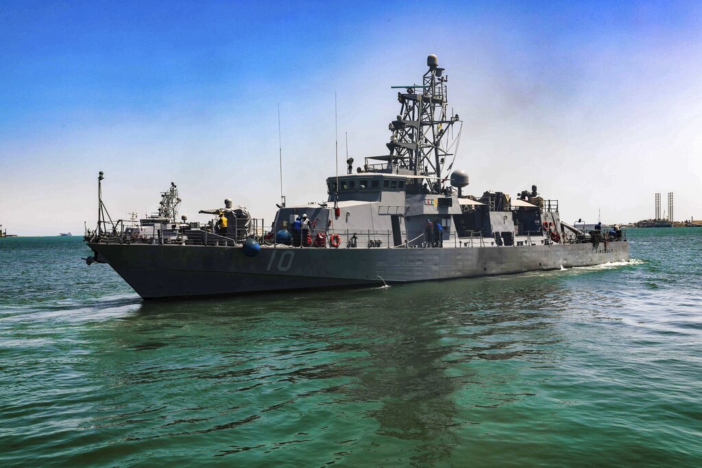 This April 14, 2020, file photo provided by the U.S. Army shows the USS Firebolt in Manama, Bahrain. (Spc. Cody Rich/U.S. Army via AP)