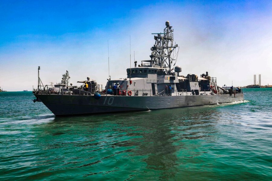 This April 14, 2020, file photo provided by the U.S. Army shows the USS Firebolt in Manama, Bahrain. (Spc. Cody Rich/U.S. Army via AP)