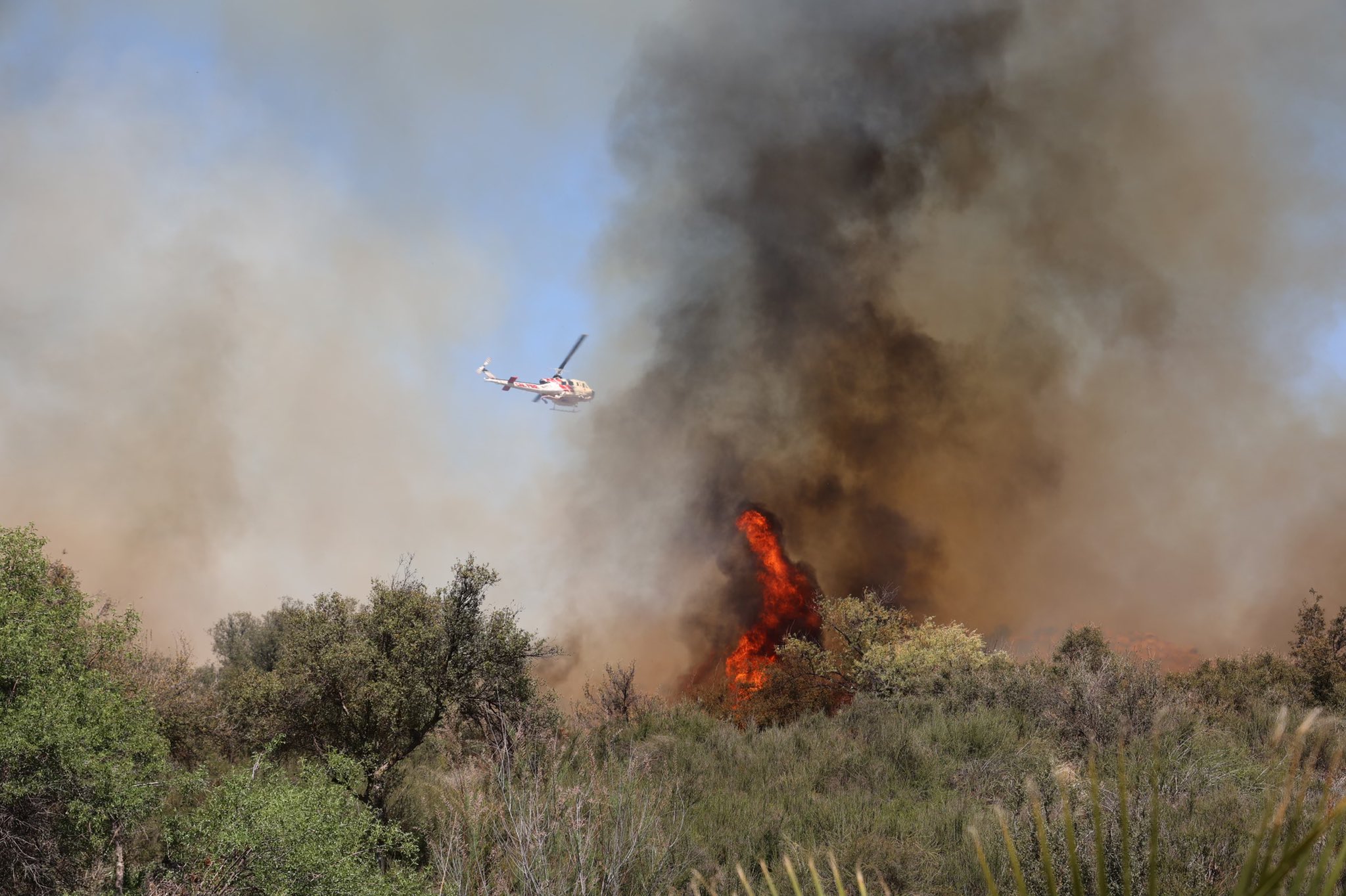 The Chico Fire burns in Riverside County, southwest of Mead Valley, on April 19, 2020, in a photo released by Cal Fire Riverside.