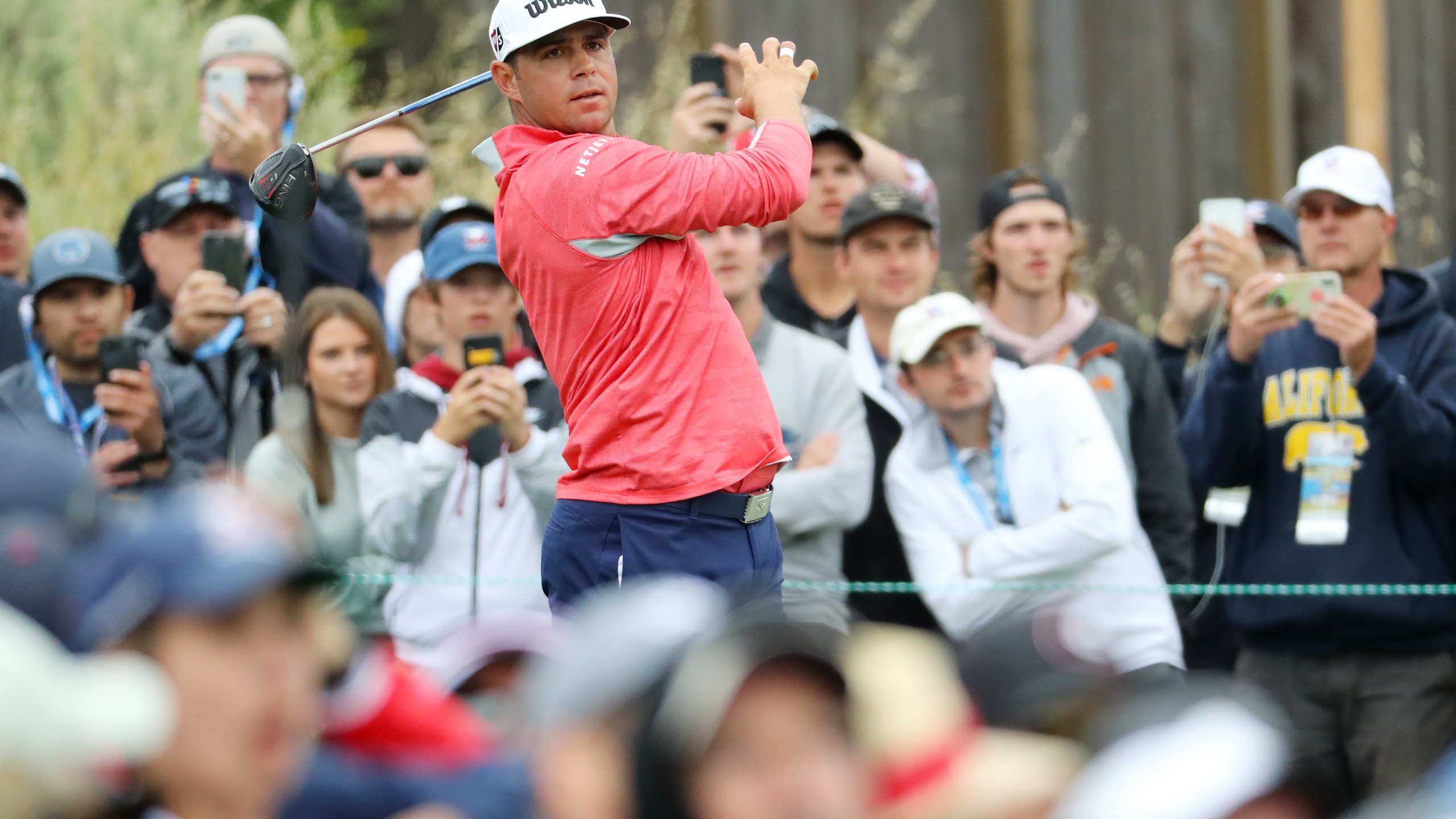 Gary Woodland of the United States plays a shot from the 13th tee during the final round of the 2019 U.S. Open at Pebble Beach Golf Links on June 16, 2019, in Pebble Beach, Calif. (Warren Little/Getty Images)