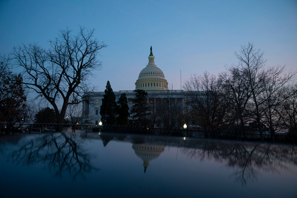 The U.S. Capitol building exterior is seen at sunset on March 8, 2021 in Washington, DC. (Sarah Silbiger/Getty Images)