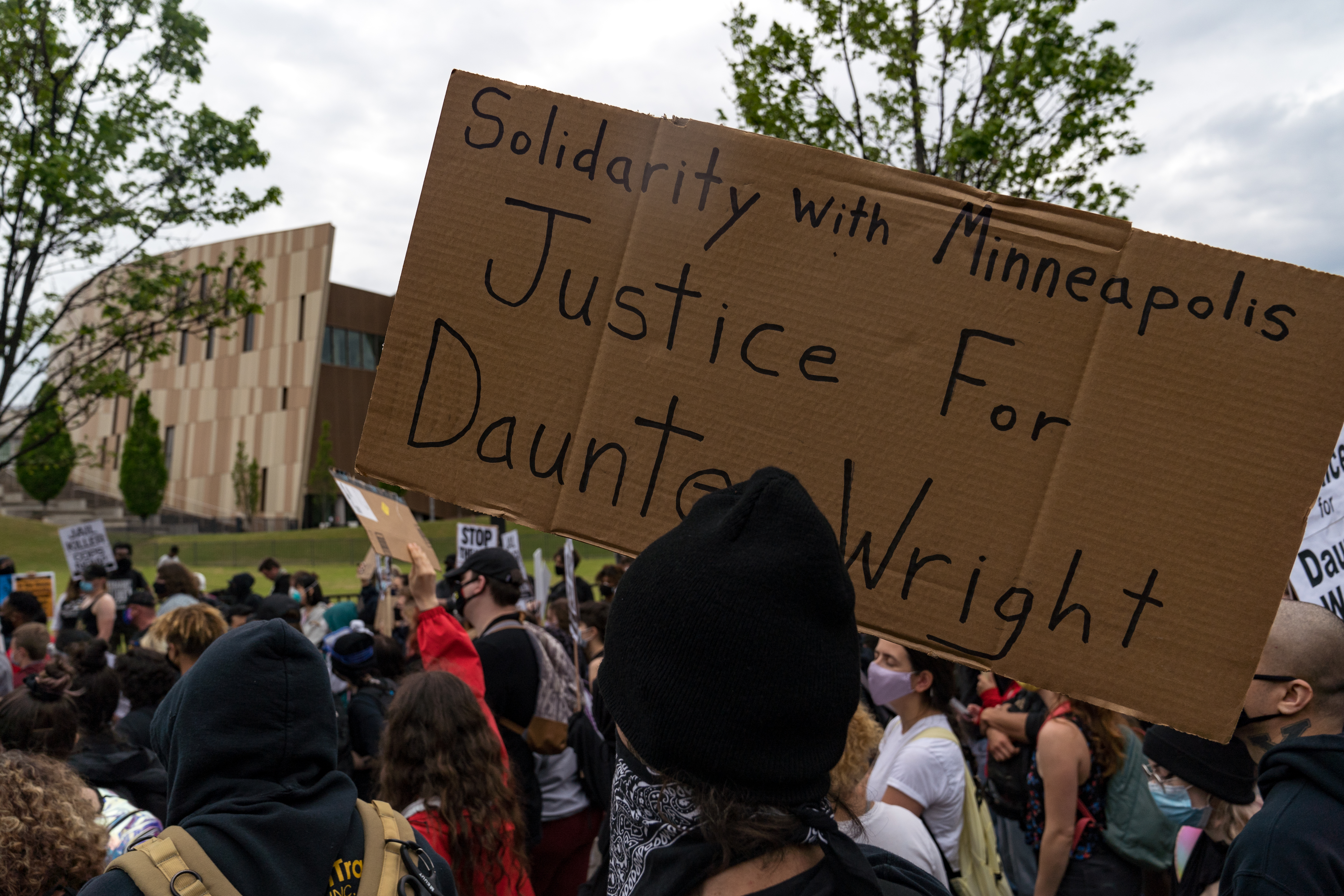 Demonstrators march to the National Center for Civil and Human Rights while protesting the shooting death of Daunte Wright on April 14, 2021, in Atlanta, Georgia. (Megan Varner/Getty Images)