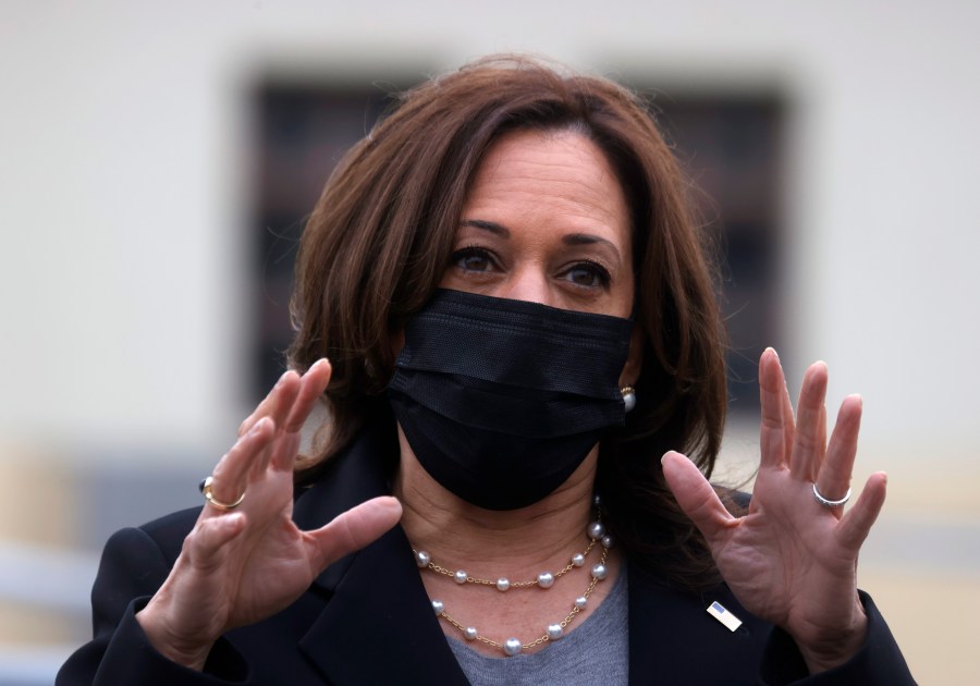 Vice President Kamala Harris speaks while touring the Upper San Leandro Water Treatment Plant on April 5, 2021 in Oakland. (Justin Sullivan/Getty Images)