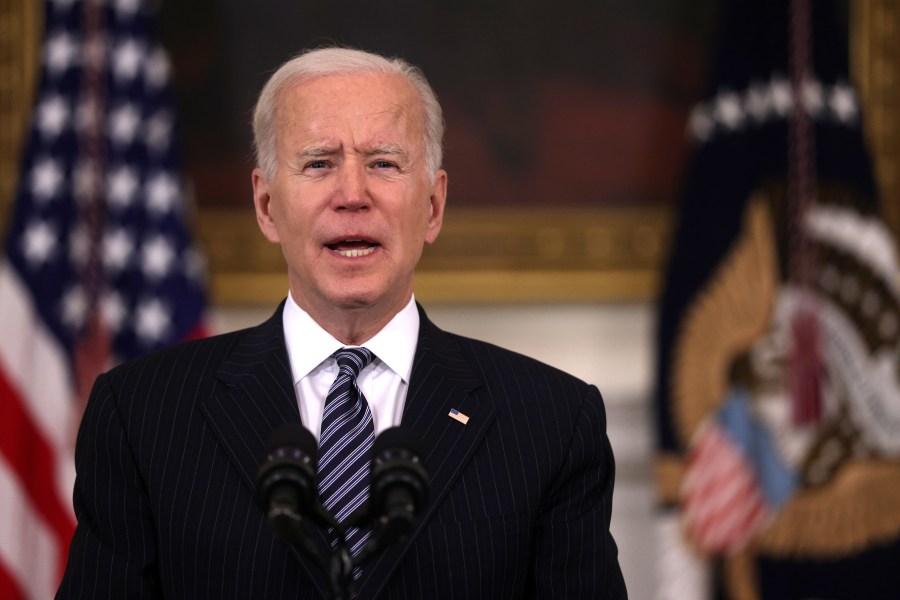 U.S. President Joe Biden delivers remarks on the state of vaccinations in the U.S. in the State Dining Room of the White House on April 6, 2021. (Alex Wong/Getty Images)