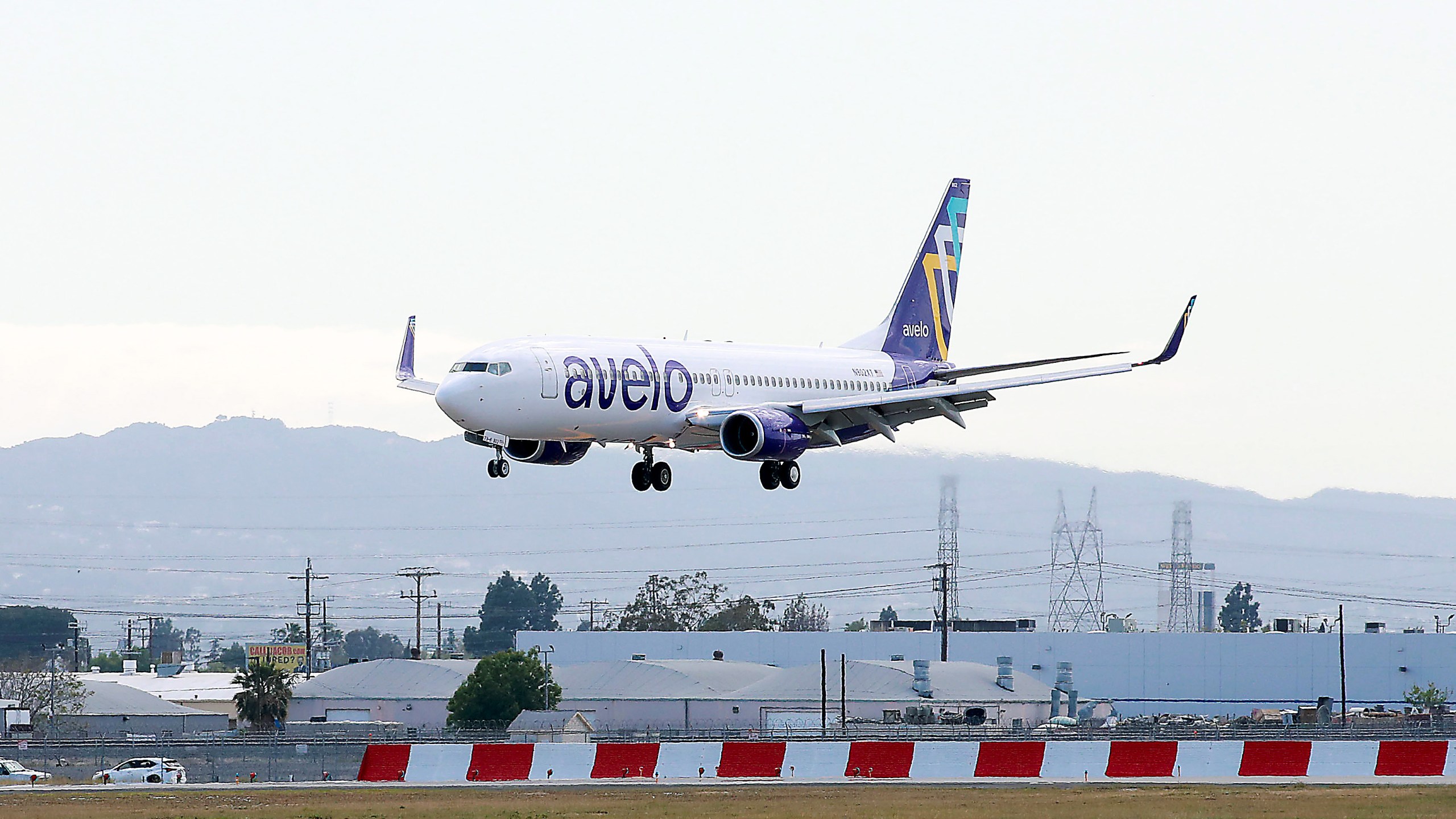 An Avelo Airlines aircraft is seen at Hollywood Burbank Airport on April 7, 2021. (Joe Scarnici/Getty Images for Avelo)