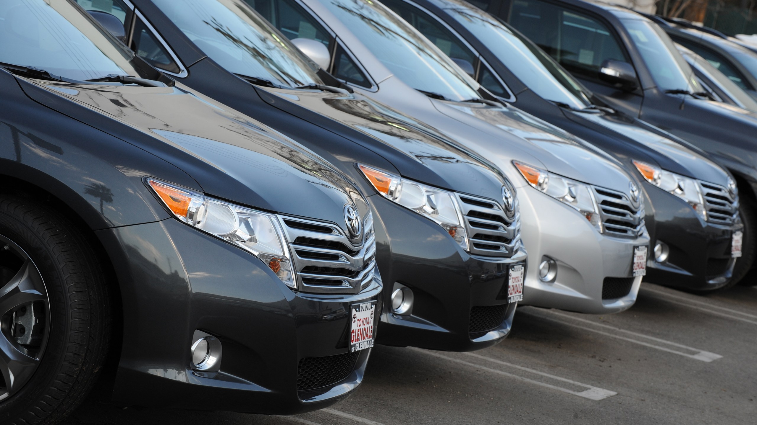 Toyota cars for sale at a Toyota dealer in Los Angeles on January 27, 2010. (MARK RALSTON/AFP via Getty Images)