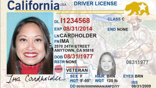 A sample of a California Real ID is seen in a photo from the DMV’s website.