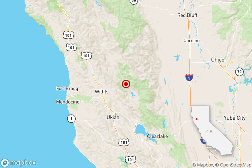 A magnitude 4.0 earthquake was reported 4:18 a.m. Friday 26 miles from Ukiah, Calif.(U.S. Geological Survey)