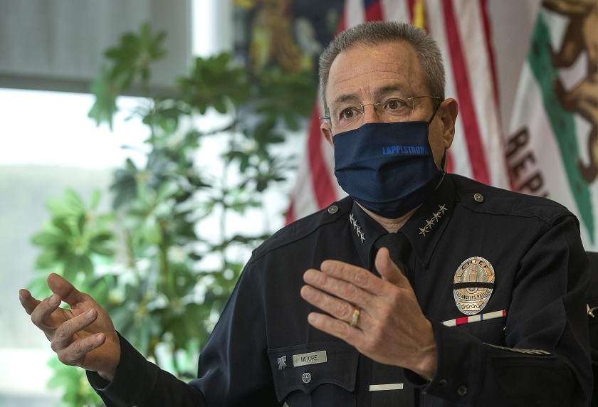 LAPD Chief Michel Moore, seen in this undated photo, has urged department personnel to get vaccinated against COVID-19. (Mel Melcon/Los Angeles Times)