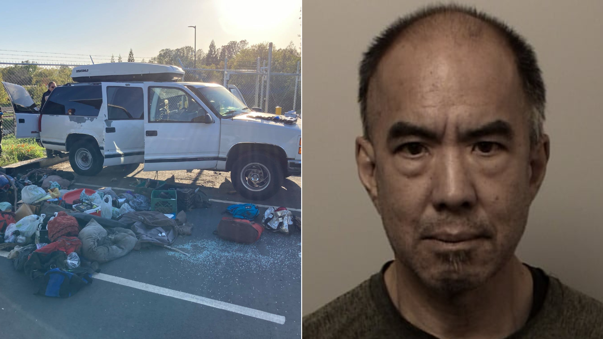 ZJar Uruluzu and an SUV he was found in with several dead dogs are seen in photos released by the El Dorado County Sheriff’s Office.