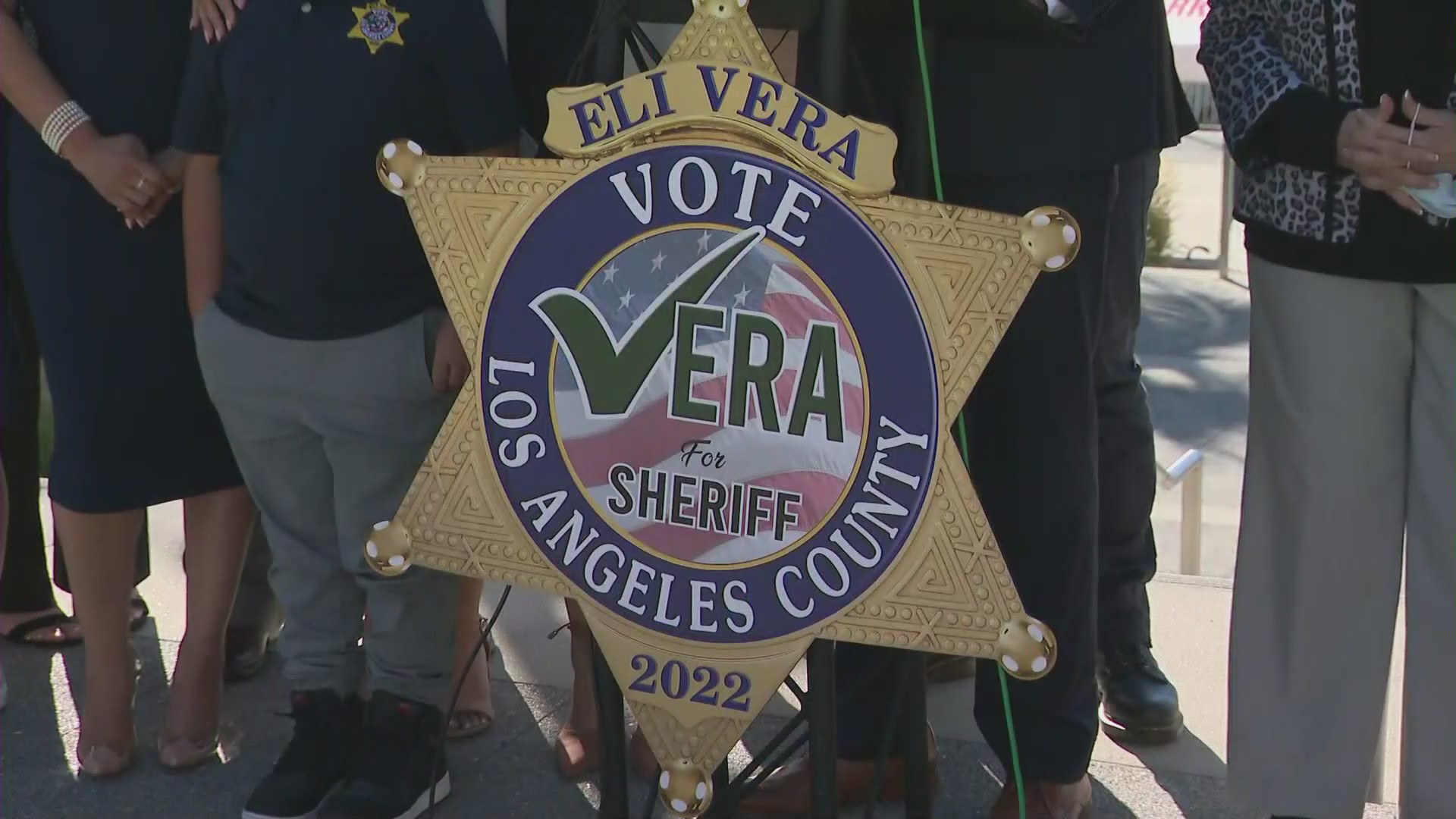 Eli Vera announced his candidacy for Los Angeles County Sheriff at a news conference on April 28, 2021. (KTLA)