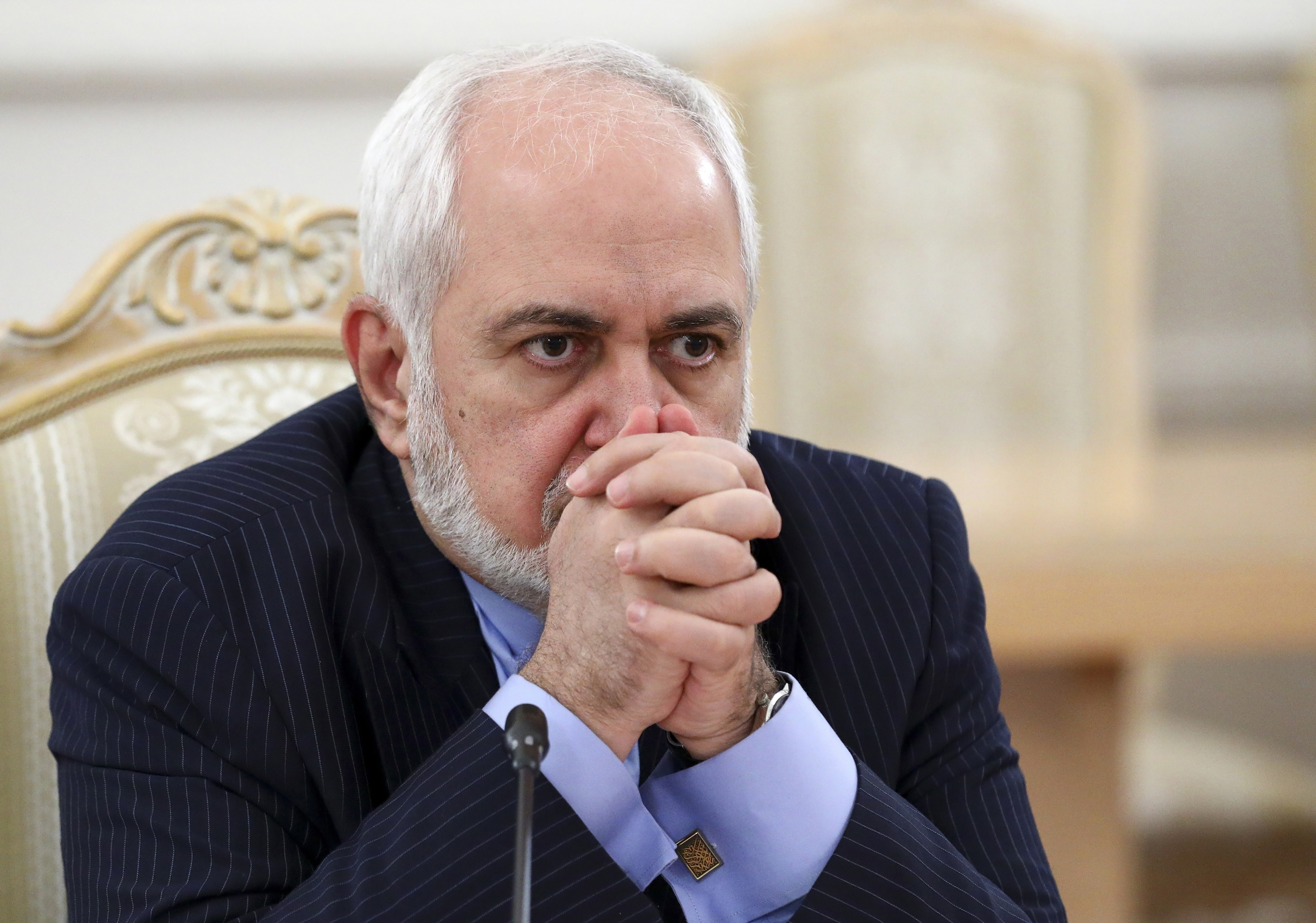 In this Jan. 26, 2021, file photo released by the Russian Foreign Ministry Press Service, Iranian Foreign Minister Mohammad Javad Zarif listens during the talks in Moscow, Russia. (Russian Foreign Ministry Press Service via AP, File)