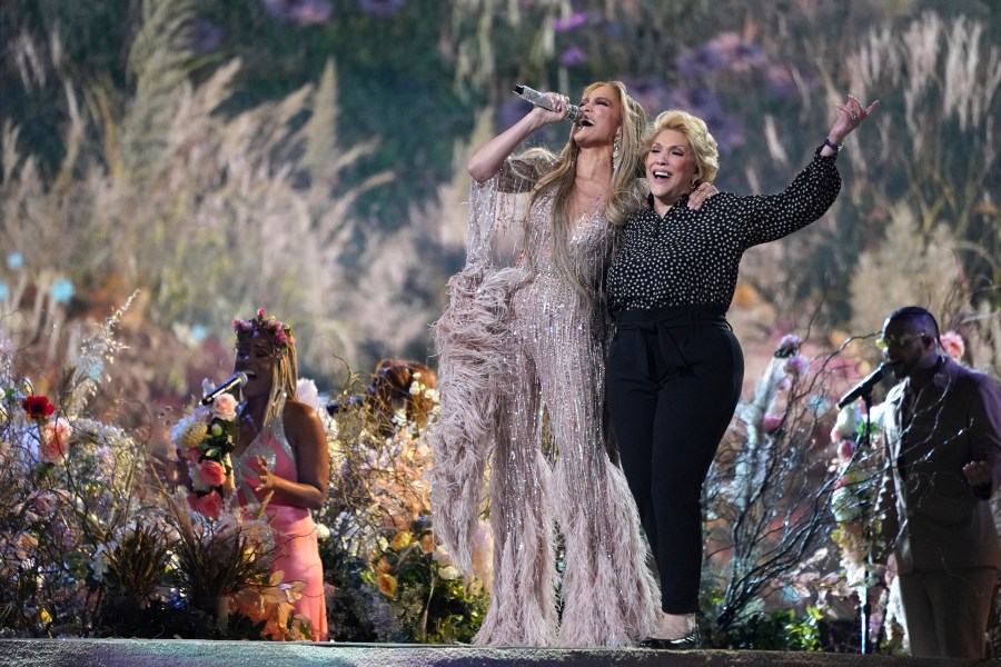 Jennifer Lopez performs with her mother, Guadalupe Rodríguez, at "Vax Live: The Concert to Reunite the World" on Sunday, May 2, 2021, at SoFi Stadium in Inglewood, Calif. (Photo by Jordan Strauss/Invision/AP)